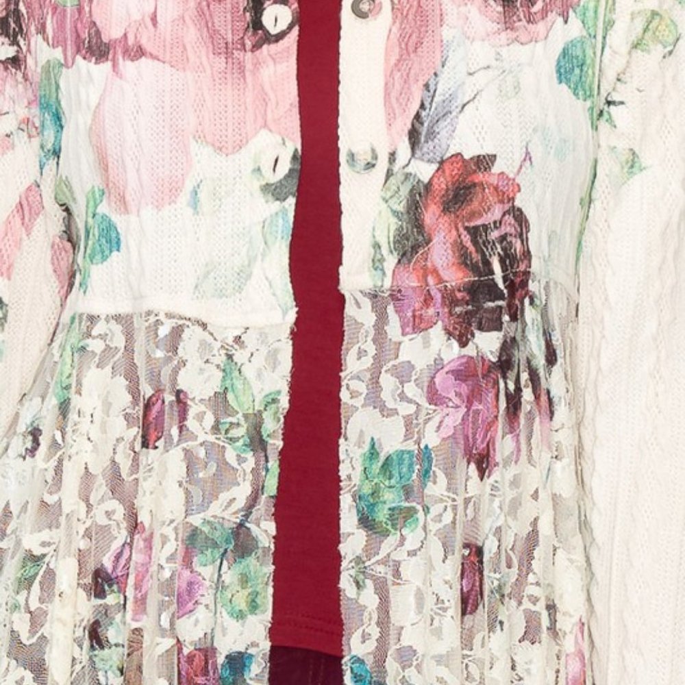 new ORIGAMI SWEATER CARDIGAN DUSTER floral big rose lace boho western SM-3X CHIC - Picture 5 of 6
